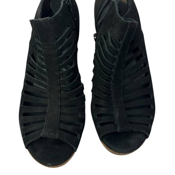 Paul Green Tasha Black Nubuck Leather Gladiator Peep Toe Ankle Booties Heels - Picture 10 of 11